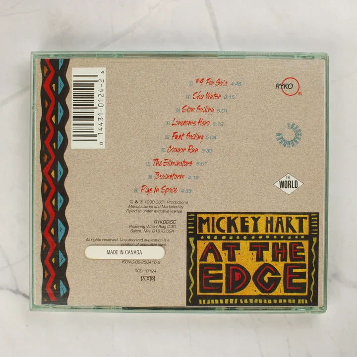 Mickey Hart - At The Edge CD hátlap Mickey Hart At The Edge CD album hátsó borítója számlistával és vonalkóddal