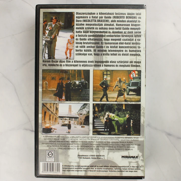 Az élet szép VHS hátoldal Az élet szép VHS kazetta tokjának hátoldala a leírással és képekkel