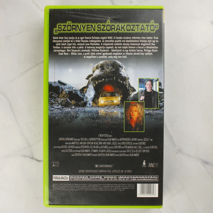 Godzilla VHS tok hátlap Godzilla VHS filmkazetta tokjának hátoldala a leírással