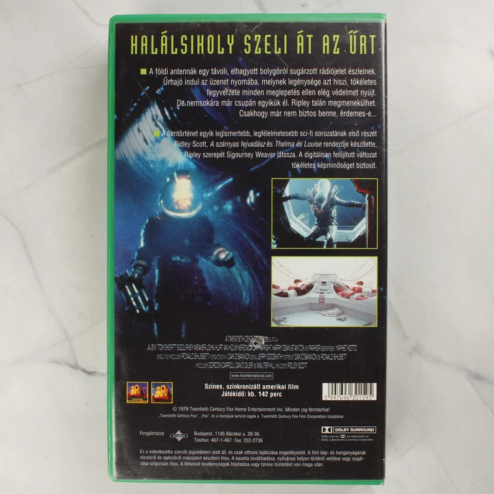 Az Alien - A nyolcadik utas: a halál VHS kazetta hátlapi borítója leírással