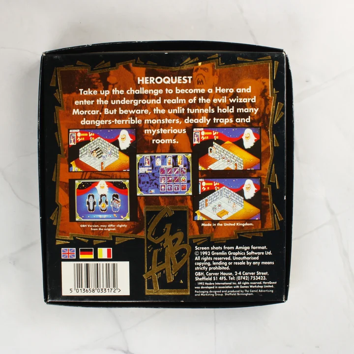 HeroQuest Amiga játék dobozának hátoldala