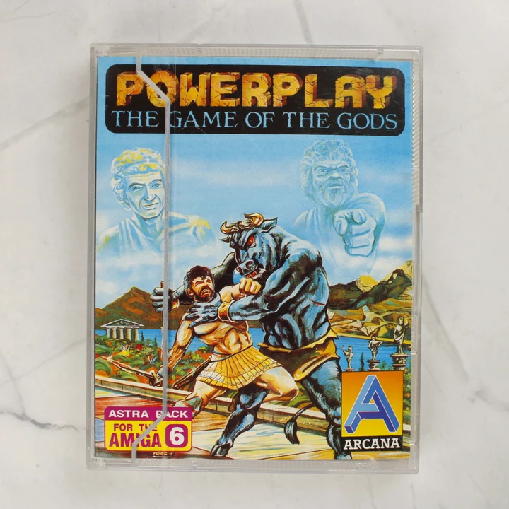 Powerplay: The Game of the Gods Amiga videójáték tokban, elölnézetből