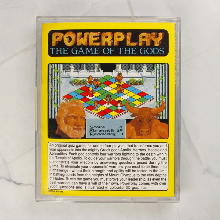 Powerplay: The Game of the Gods Amiga videójáték tokban, hátulnézetből