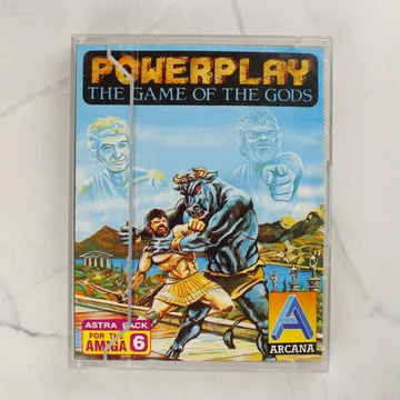 Powerplay: The Game of the Gods Amiga videójáték tokban, elölnézetből