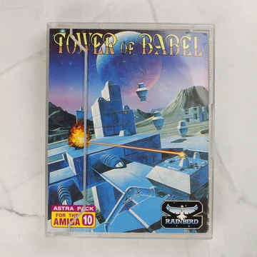 A Tower of Babel Amiga játék tokjának előlapja sci-fi illusztrációval