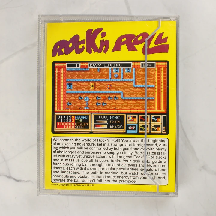 Rock'n Roll Amiga játék hátlap A Rock'n Roll Amiga játék hátlapi borítója a játékmenet képével