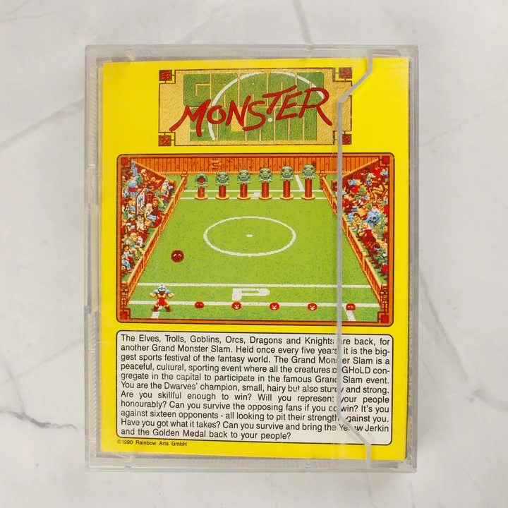 Grand Monster Slam Amiga játék hátlap A Grand Monster Slam Amiga játék hátlapi borítója leírással és képernyőképpel