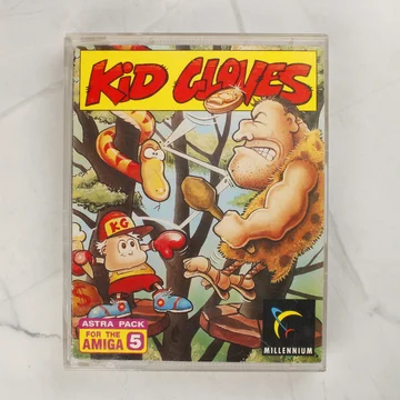 A Kid Gloves Amiga videójáték előlapi borítója a műanyag tokban