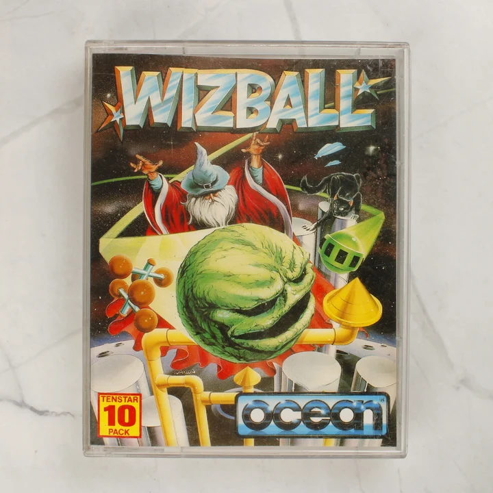 A Wizball Amiga videójáték műanyag tokjának előlapja a színes borítóval