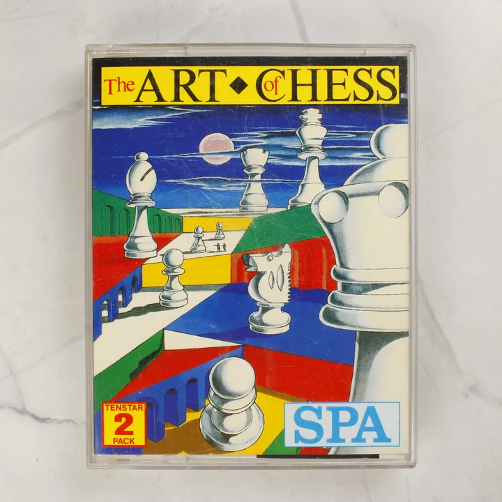 The Art of Chess Amiga videójáték tokjának előlapja színes sakkfigurás grafikával
