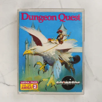 A Dungeon Quest Amiga játék előlapi borítója a műanyag tokban