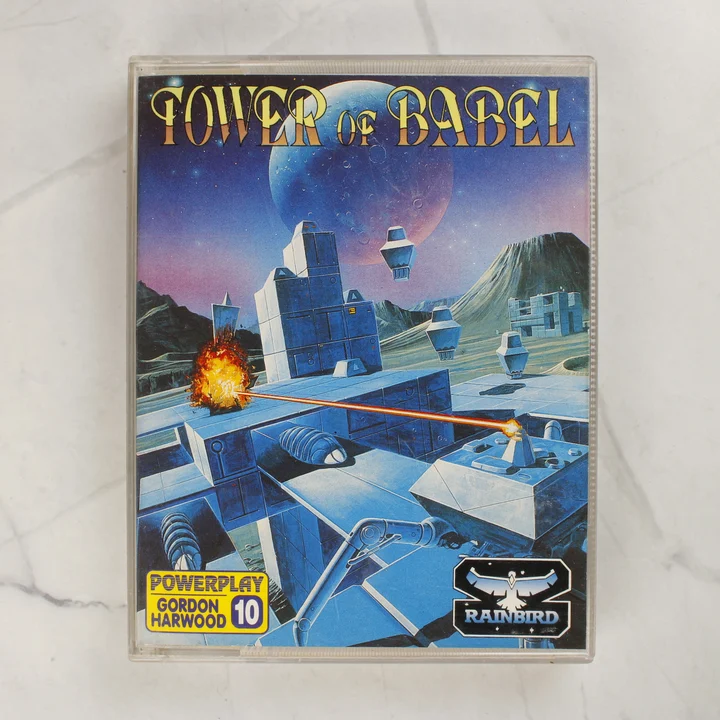 A Tower of Babel videójáték tokjának előlapja színes sci-fi grafikával