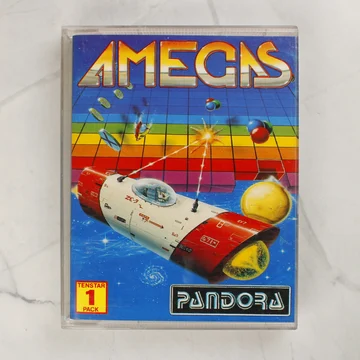 Az Amegas Amiga videójáték színes papírborítójának előlapja a műanyag tokban