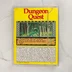 A Dungeon Quest Amiga játék tokjának hátlapja a sárga borítóval és leírással
