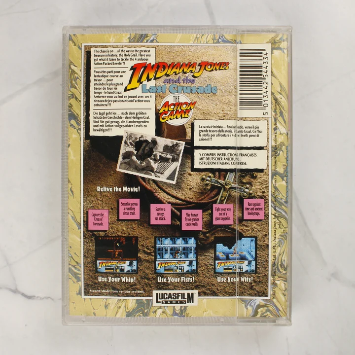 Indiana Jones and the Last Crusade C64 játék tok hátoldala leírással