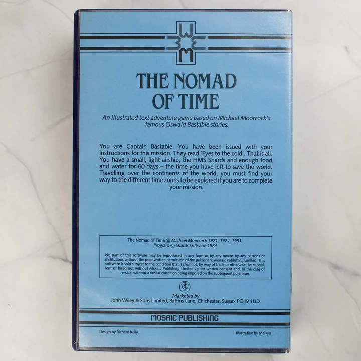 The Nomad of Time C64 játék tok hátlap A játék tokjának hátoldala a leírással és a kiadói adatokkal