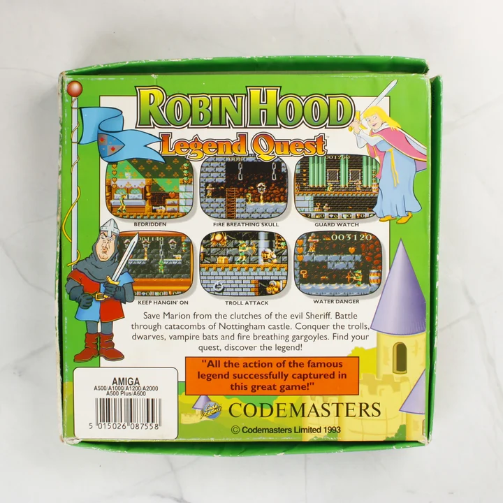 Robin Hood: Legend Quest Amiga játék dobozának hátoldala