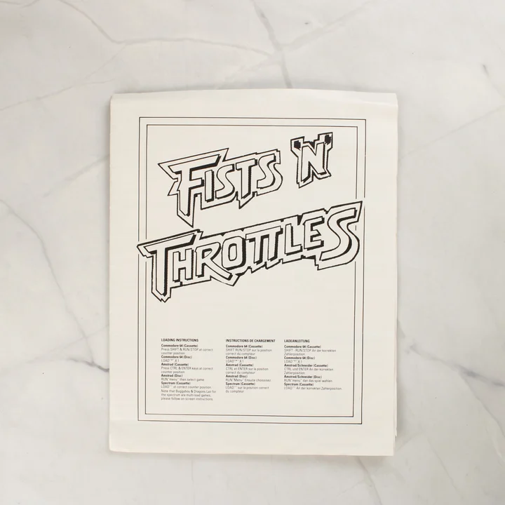 A Fists 'N' Throttles játékok fekete-fehér használati útmutatója