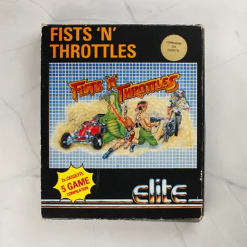 A Fists 'N' Throttles Commodore 64 játékgyűjtemény kartondobozának előlapja