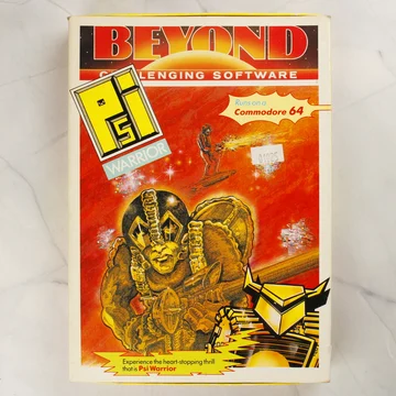 A Psi Warrior Commodore 64 játék színes illusztrációval ellátott dobozának előlapja
