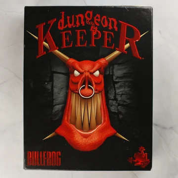 Dungeon Keeper nagydobozos PC játék előlapja a vörös démon arccal