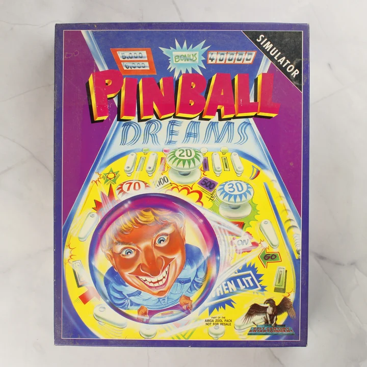 Pinball Dreams Amiga doboz előlapja A Pinball Dreams Commodore Amiga játék színes kartondobozának előlapja