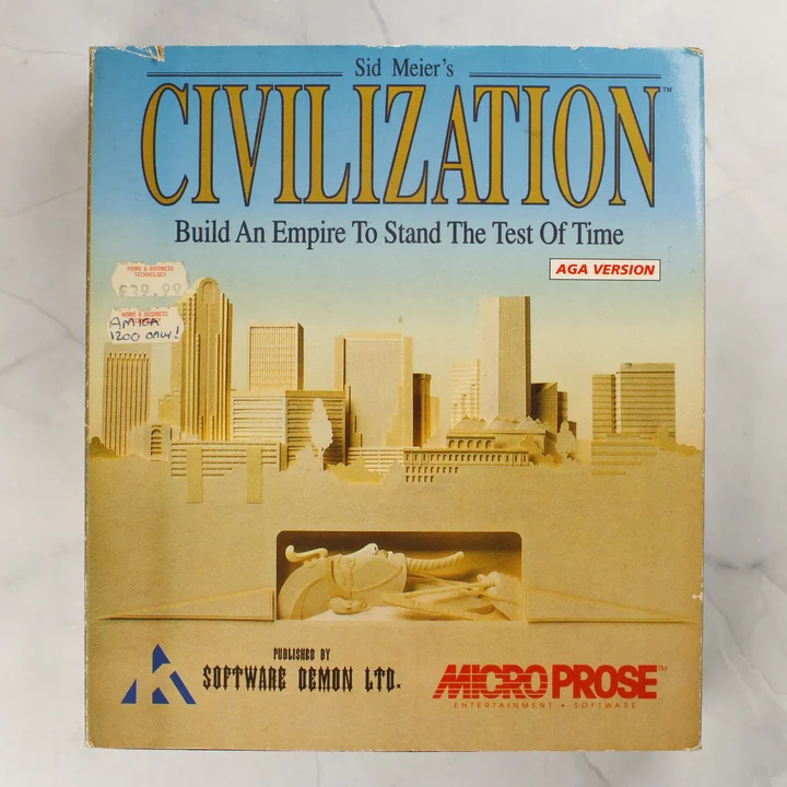A Sid Meier's Civilization Amiga 1200 AGA verziós játék dobozának előlapja
