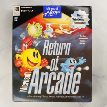 A Microsoft Return of Arcade Windows 95-ös játékgyűjtemény színes kartondobozának előlapja