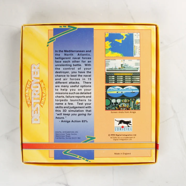Advanced Destroyer Simulator Amiga játék dobozának hátoldala