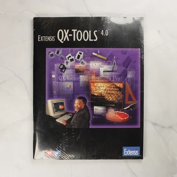 Az Extensis QX-Tools 4.0 szoftver gyári fóliás dobozának előlapja színes grafikával