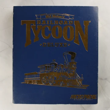 A Sid Meier's Railroad Tycoon Deluxe PC-s játék sötétkék, aranyozott mintás dobozának előlapja