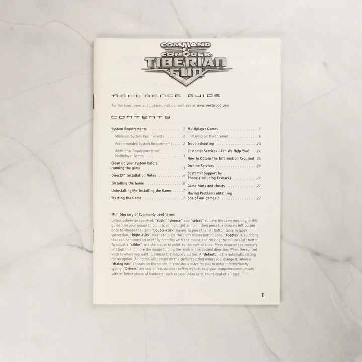 Command & Conquer Tiberian Sun referencia-útmutató A Command & Conquer Tiberian Sun referencia-útmutató füzetének belső oldala