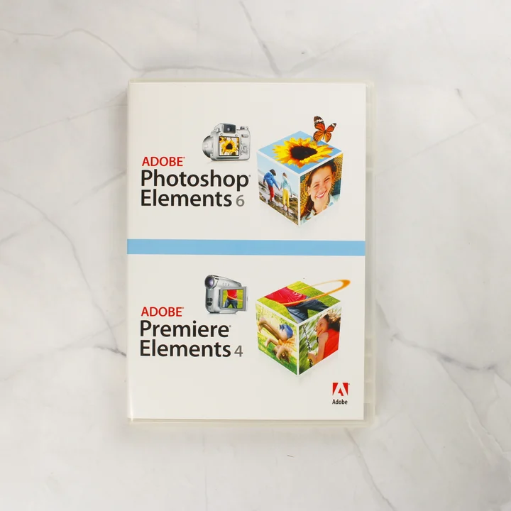 Az Adobe Photoshop Elements 6 és Premiere Elements 4 közös műanyag tokjának előlapja