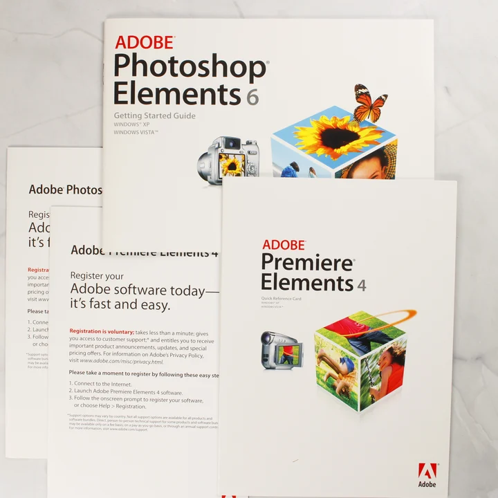 Adobe Photoshop Elements 6 és Premiere Elements 4 kézikönyvek és regisztrációs lapok