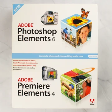 Adobe Photoshop Elements 6 és Premiere Elements 4 szoftvercsomag külső papírdoboza elölről