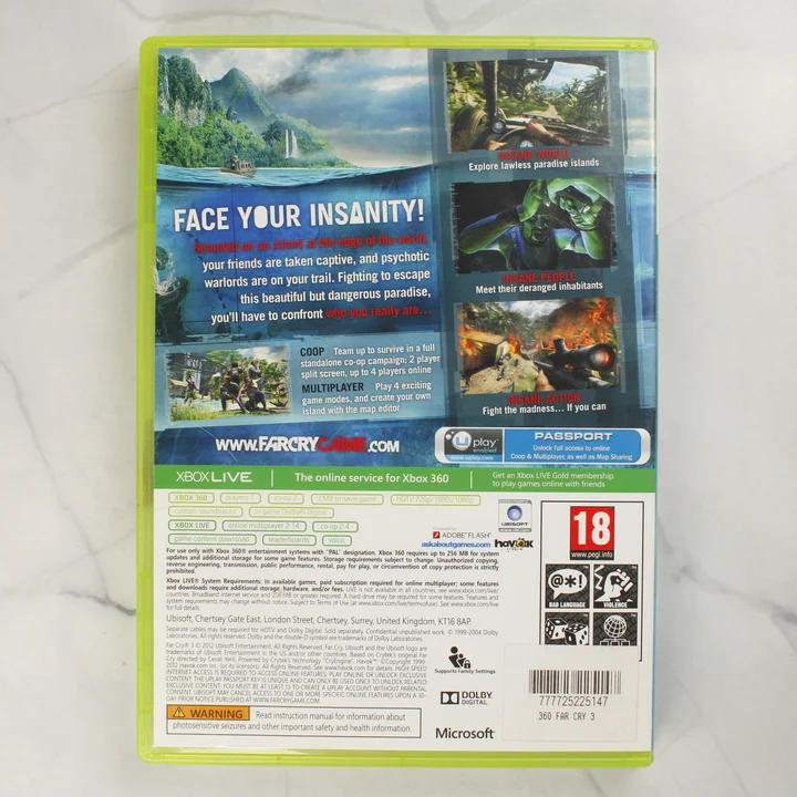 Far Cry 3 Xbox 360 hátlap Far Cry 3 Xbox 360 videójáték tokjának hátlapja