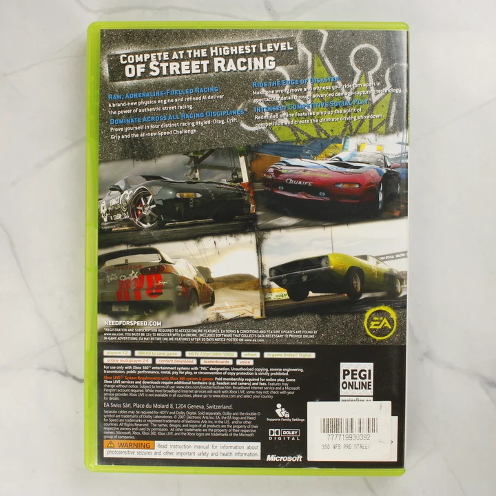 A Need for Speed ProStreet Xbox 360 játék hátlapi borítója információkkal és képekkel