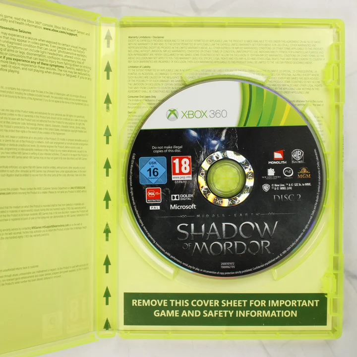 Middle-earth: Shadow of Mordor Xbox 360 nyitott tok a lemezzel