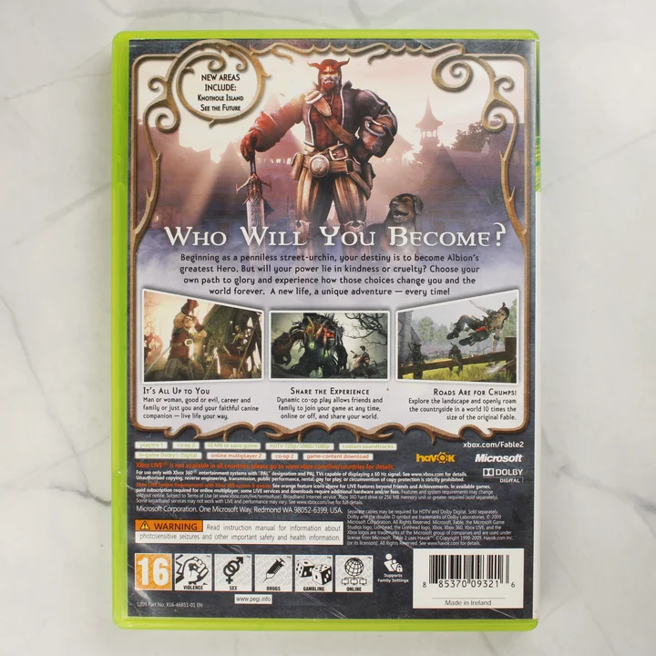 Fable II Xbox 360 Classics hátlap Fable II Xbox 360 Classics videójáték tokjának hátlapja