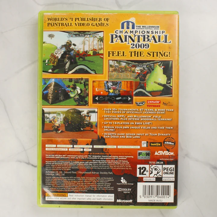A Championship Paintball 2009 Xbox 360 videójáték tokjának hátlapja