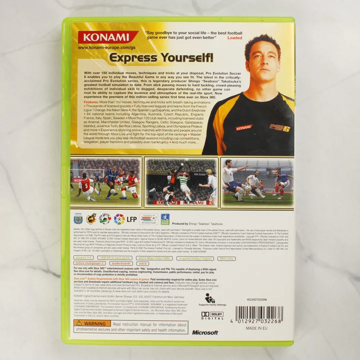 A Pro Evolution Soccer 6 Xbox 360 videójáték tokjának hátlapja