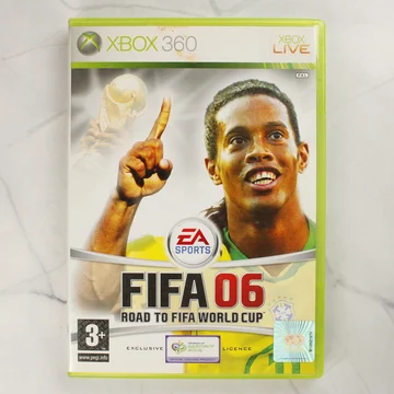 A FIFA 06: Road to FIFA World Cup Xbox 360 játék előlapi borítója Ronaldinho képével