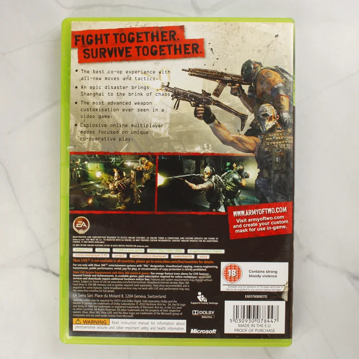 Army of Two: The 40th Day Xbox 360 hátlap Az Army of Two: The 40th Day Xbox 360 játék hátlapi borítója leírásokkal