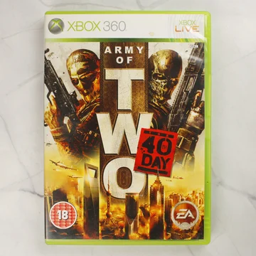 Az Army of Two: The 40th Day Xbox 360 játék előlapi borítója a zöld tokban