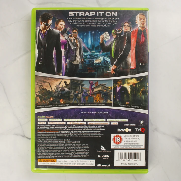 Saints Row: The Third Xbox 360 hátlap Saints Row: The Third Xbox 360 játék tokjának hátlapja