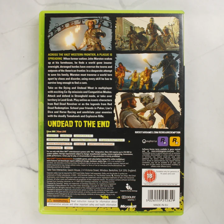 A Red Dead Redemption: Undead Nightmare Xbox 360 játék hátlapi borítója leírással és képekkel