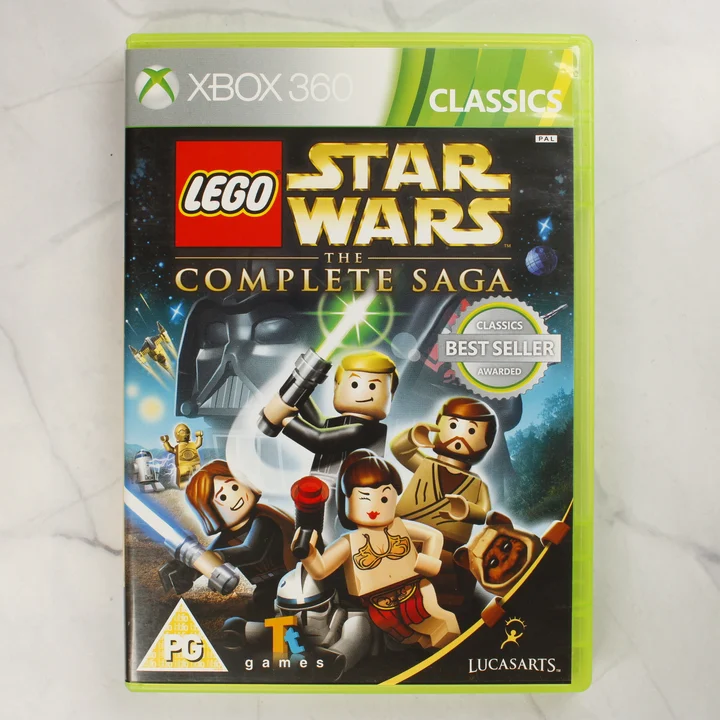 A LEGO Star Wars: The Complete Saga Xbox 360 játék előlapi borítója a zöld tokban