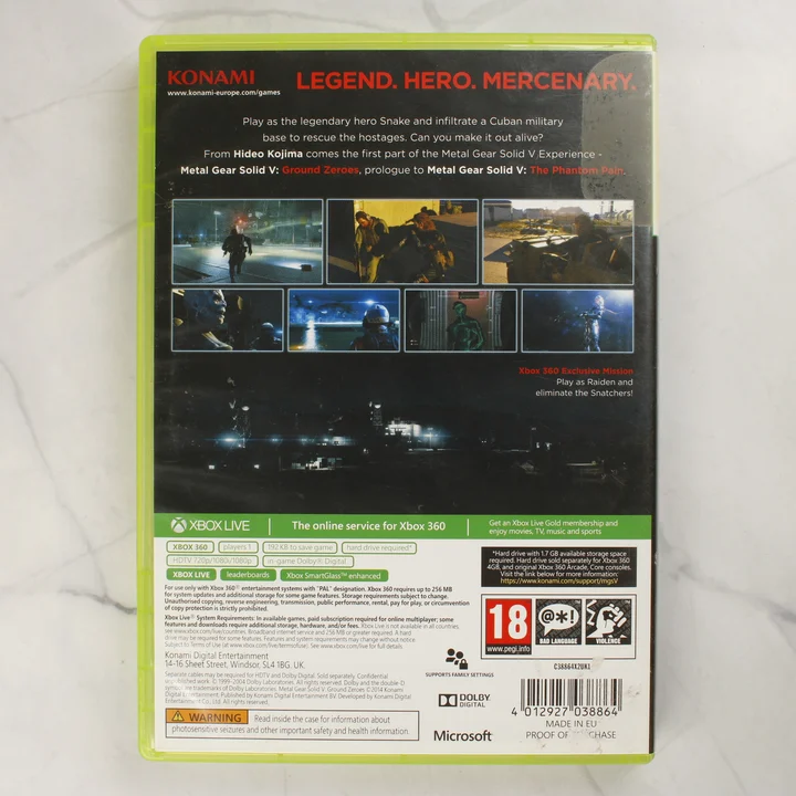 Metal Gear Solid V Ground Zeroes Xbox 360 hátlap A Metal Gear Solid V: Ground Zeroes Xbox 360 játék hátlapi borítója leírással és képekkel
