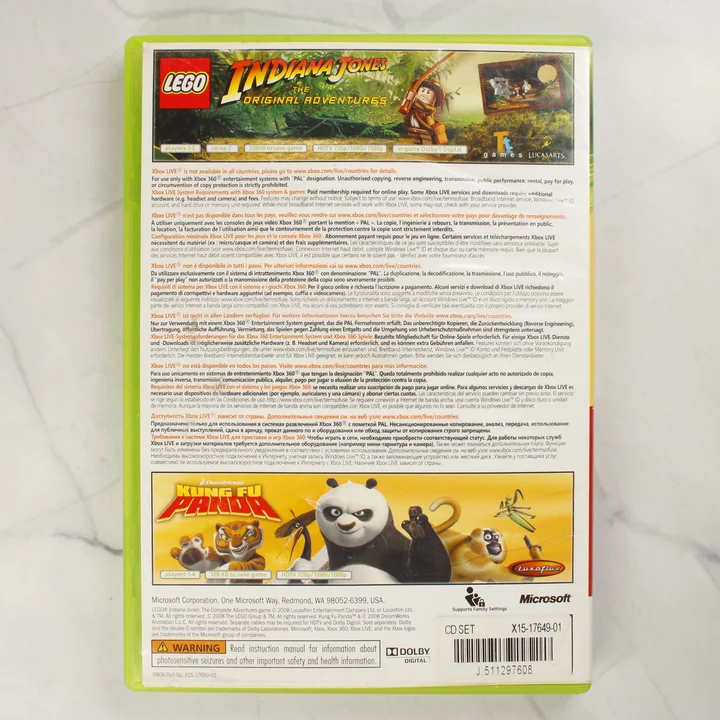 LEGO Indiana Jones és Kung Fu Panda Xbox 360 játék hátoldali borítója