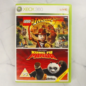 LEGO Indiana Jones és Kung Fu Panda dupla játékborító Xbox 360 tokban